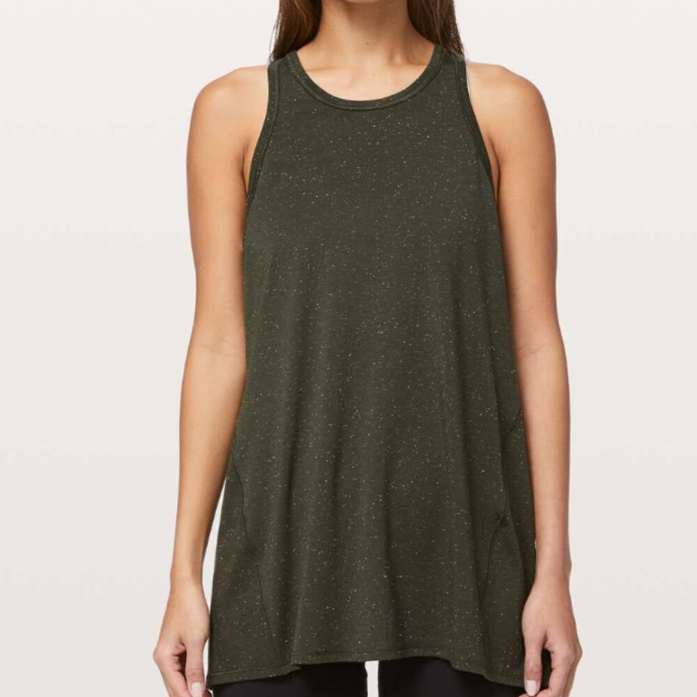 Lululemon Womens Goal Up Tie Back Tank Dark Olive White Speckled Size 6